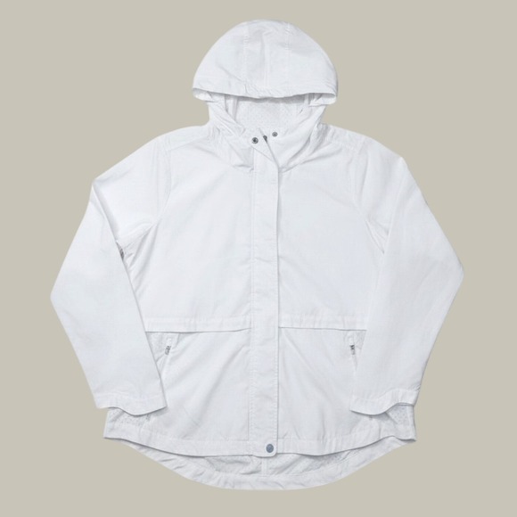 Athleta Jackets & Blazers - Athleta Windbreaker Jacket Women XL White Good Hooded Perforated Ventilated Back